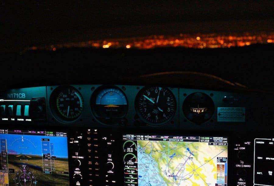 cockpit instruments aircraft during night